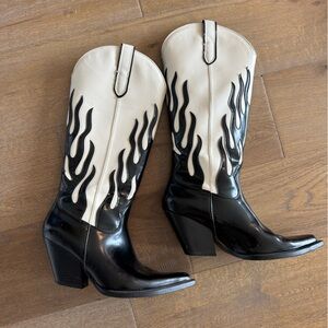 Zara Black and Cream Flame Heeled Boots